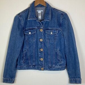 Crazy Horse Denim Jacket Womens Large Blue Cropped Button Front Cotton